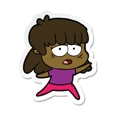 sticker of a cartoon tired woman