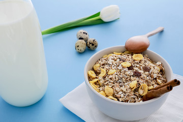 Bowl of healthy cereals with cinnamon.