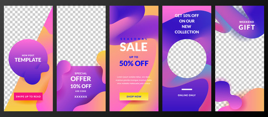 Stories vector template for Instagram social network. Trendy design for fashion sale and special offer flyers.
