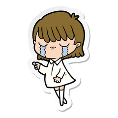 sticker of a cartoon woman crying