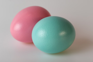 Close Easter Painted Eggs Selective Focus Gray Background