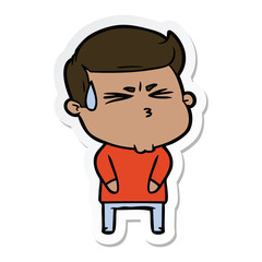 sticker of a cartoon man sweating