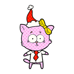 comic book style illustration of a cat wearing santa hat