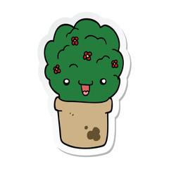 sticker of a cartoon shrub in pot