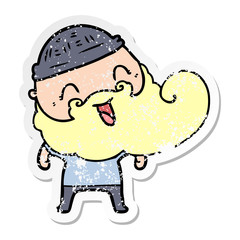 distressed sticker of a happy bearded man