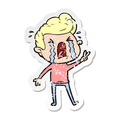 distressed sticker of a cartoon crying man