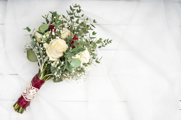 top view romantic wedding flower bouquet roses