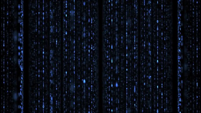 Matrix of binary code rain blue