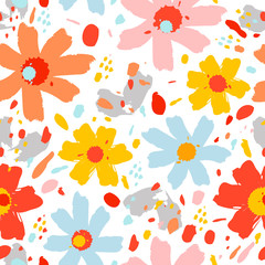 Flowers Blossom Summer Pattern, Holi Painting Print. Vector illustration