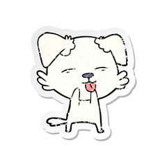 distressed sticker of a cartoon dog sticking out tongue