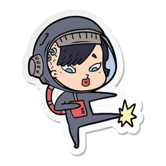 sticker of a cartoon astronaut woman