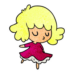 textured cartoon of a cute kawaii girl