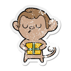 distressed sticker of a cartoon monkey