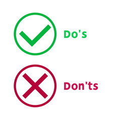 Simple dos and donts like checklist. flat graphic outline design isolated on white background. Checklist symbol element. Tick and Cross. Vector Illustration
