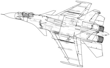 Russian jet fighter aircraft. Vector wire-frame concept. Created illustration of 3d.