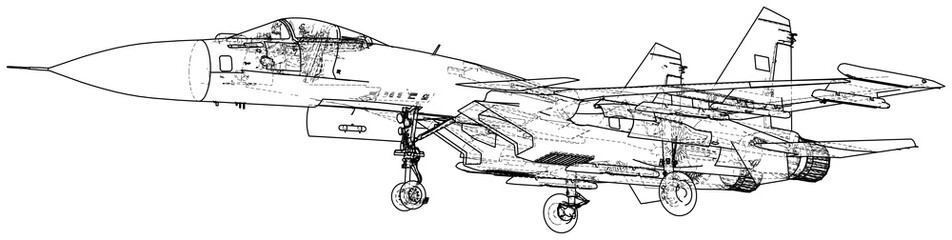 Russian jet fighter aircraft. Vector wire-frame concept. Created illustration of 3d.