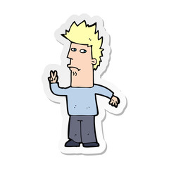 sticker of a cartoon man giving peace sign