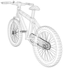 Bicycle. Created illustration of 3d. Wire-frame style. The layers of visible and invisible lines are separated