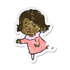 distressed sticker of a cartoon girl pulling face