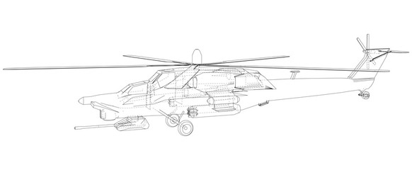 Helicopter in outline style. Created wireframe illustration of 3d
