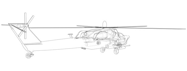 Blueprint of helicopter. Vector wireframe concept. Blue purple. Created illustration of 3d