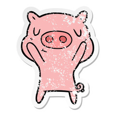 distressed sticker of a cartoon content pig