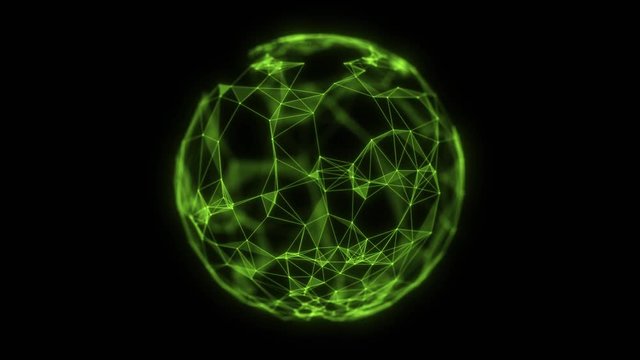 Abstract technology sphere background from animated lines and dots. Looping seamless space geometrical backdrop