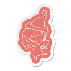 happy cartoon  sticker of a elf girl wearing santa hat