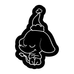 cartoon icon of a smiling elephant wearing santa hat