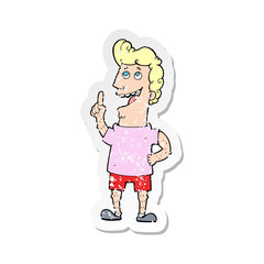 retro distressed sticker of a cartoon man with idea
