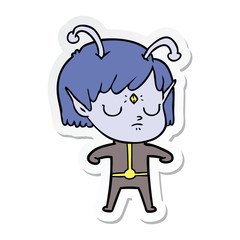 sticker of a cartoon alien girl