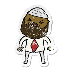 distressed sticker of a cartoon man with beard
