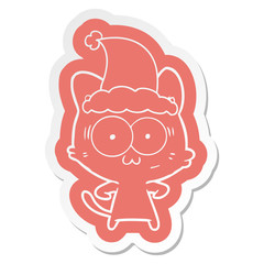cartoon  sticker of a surprised cat wearing santa hat