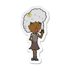 sticker of a cartoon woman waving
