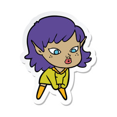 sticker of a pretty cartoon elf girl