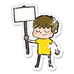 distressed sticker of a cartoon happy boy