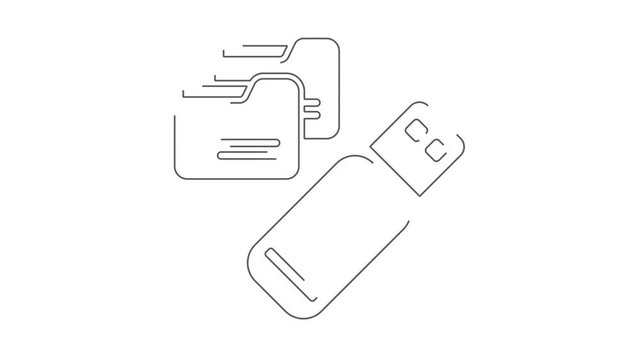 Usb pen and folders animated linear symbol icon 4K