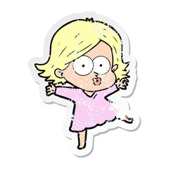 distressed sticker of a cartoon girl pouting