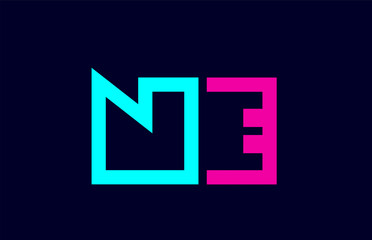NE N E blue pink colorful alphabet alphabet letter logo combination design