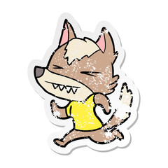 distressed sticker of a angry wolf cartoon