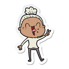 sticker of a cartoon happy old woman