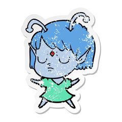 distressed sticker of a cartoon alien girl