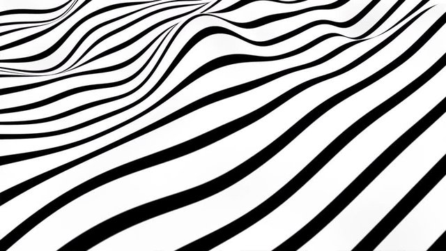Abstract flowing striped wave optical illusion. Black and white lines motion pattern. Seamless loop background