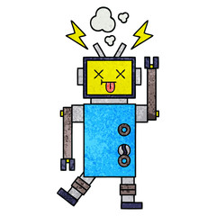 retro grunge texture cartoon robot malfunction