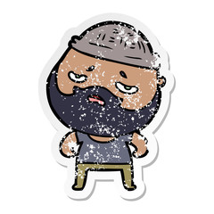 Obraz premium distressed sticker of a cartoon worried man with beard