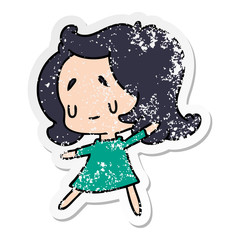 distressed sticker cartoon of a cute kawaii girl
