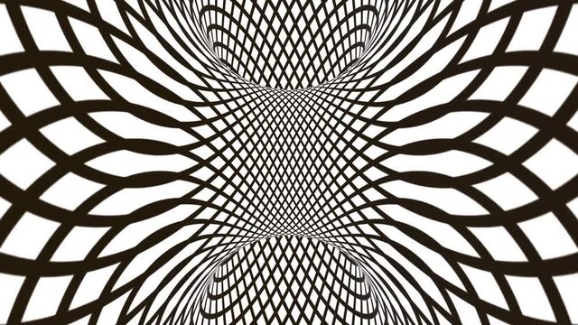 Abstract flowing striped tunnel optical illusion. Black and white lines motion pattern. Seamless loop background
