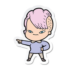 sticker of a cute cartoon girl with hipster haircut