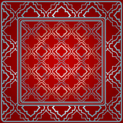 Obraz premium Design For Square Fashion Print. For Pocket, Shawl, Textile, Bandanna. Geometric Pattern. Vector Illustration. Red silver color