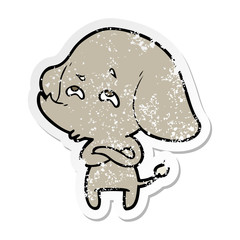 distressed sticker of a cartoon elephant remembering